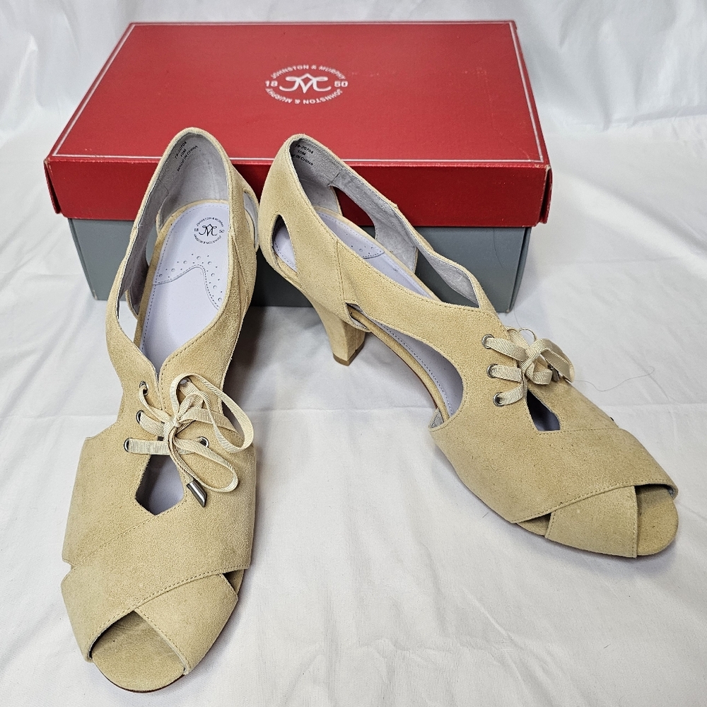 Johnston & Murphy Suede Peep Toe Heels